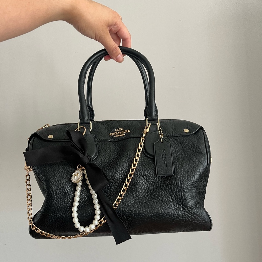 Coach Black Pebbled Leather Satchel w/ Turnlock Gold Detail and Crossbody